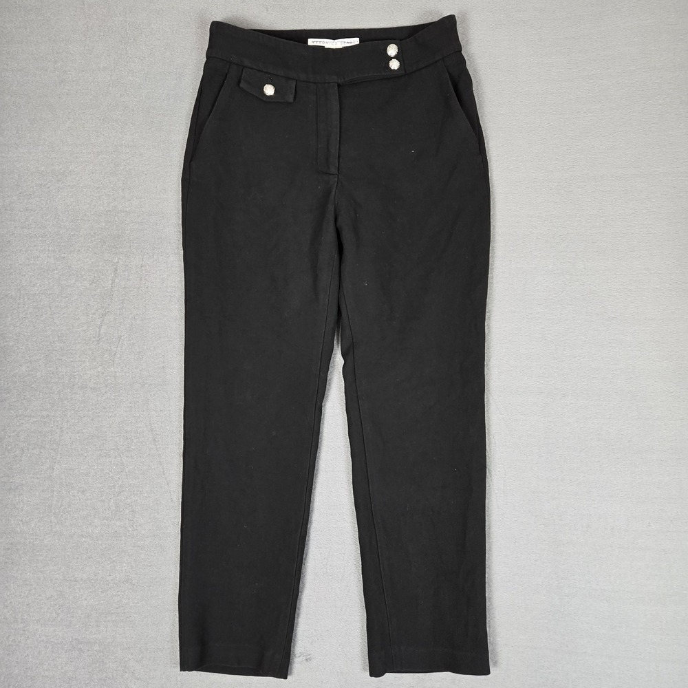 Veronica Beard Renzo Crest Button Pants Womens 8 Black Slim Leg Office Career